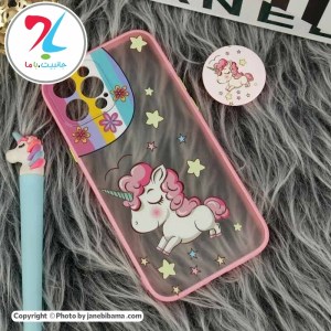 قاب گوشی اپل Apple iphone 12 pro max مدل فانتزی محافظ لنز پاپ سوکت دار طرح یونیکورن