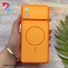 قاب گوشی Galaxy A07 سامسونگ مات NEW PVD سیلیکونی تبدیل آیفون 17 طرح مگ سیف -نارنجی